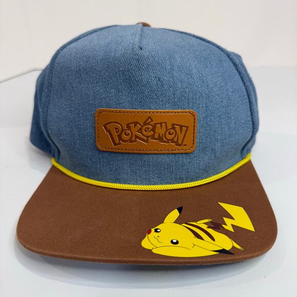 Pokemon Other - Pokemon Pikachu Boys Denim SnapBack Hat OS Blue Yellow Youth Adjustable Cap